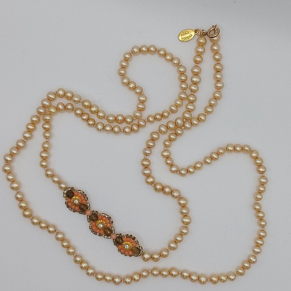 Miguel Ases Long Vintage 34" Cultured Pearl Necklace Excellent Condition 14K GF